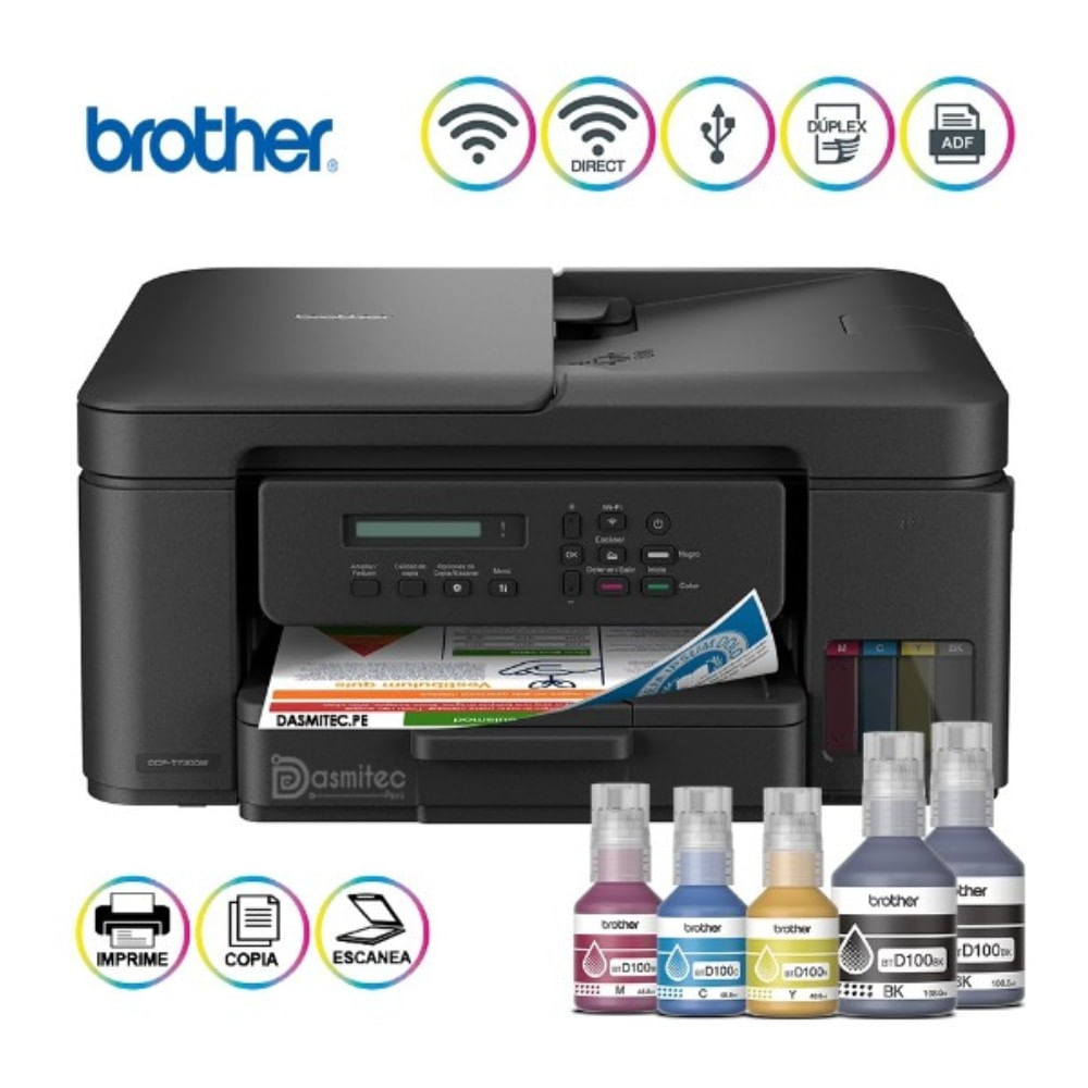 Imagen 2 del producto Impresora multifuncional Brother DCP-T730DW, inyección de tinta, inalámbrica, Wi-Fi, con tanques recargables